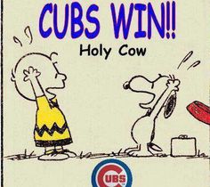 Charlie Brown yells cubs win